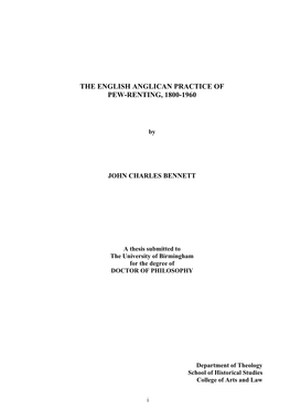 The English Anglican Practice of Pew-Renting, 1800-1960