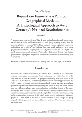 Beyond the Buttocks As a Political- Geographical Model — a Praxeological Approach to West Germany’S National Revolutionaries Abstract