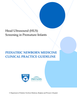 Head Ultrasound (HUS) Screening in Premature Infants