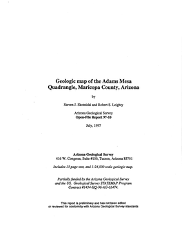 Geologic Map of the Adams Mesa Quadrangle, Maricopa County, Arizona