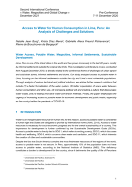 Access to Water for Human Consumption in Lima, Peru: an Analysis of Challenges and Solutions