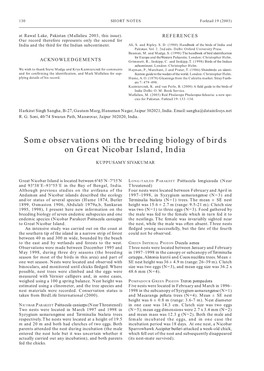 Some Observations on the Breeding Biology of Birds on Great Nicobar Island, India