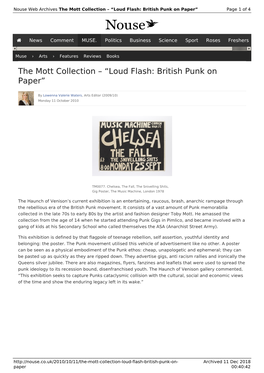 The Mott Collection – “Loud Flash: British Punk on Paper” | Nouse
