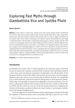 Exploring Past Myths Through Giambattista Vico and Jyotiba Phule Aparna Devare