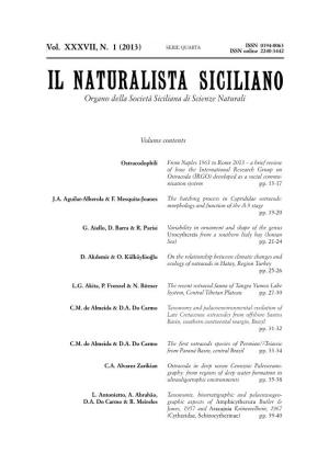 Vol. XXXVII, N. 1 (2013) Organo Della Società Siciliana Di Scienze Naturali