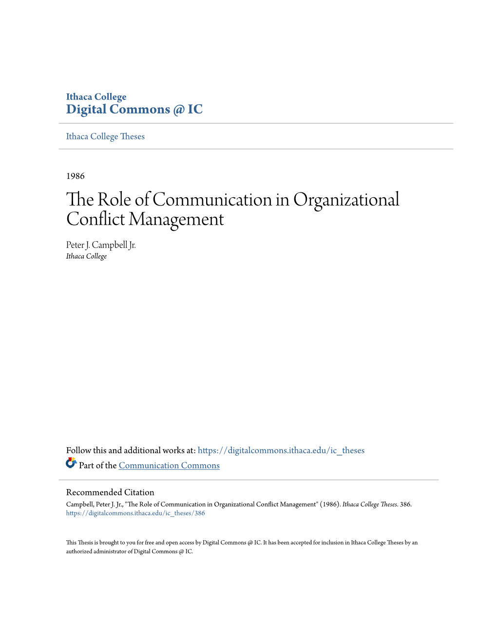 The Role of Communication in Organizational Conflict Management Peter J