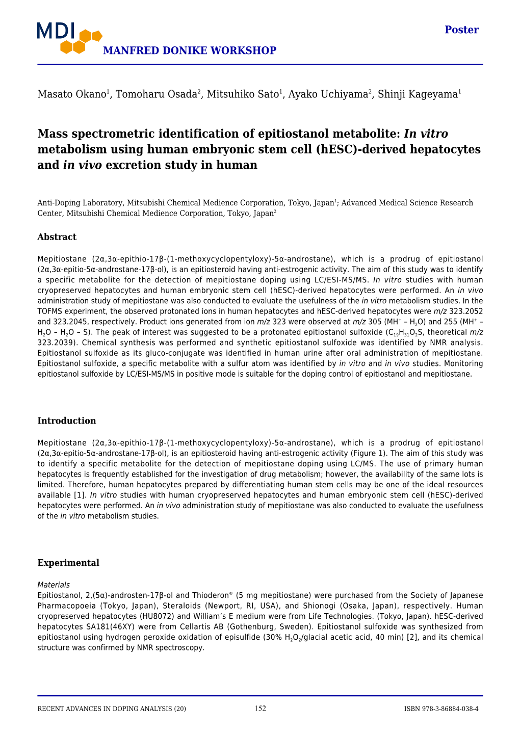 Mass Spectrometric Identification of Epitiostanol Metabolite: in Vitro