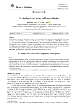 Türler Ve Habitatlar Research Article New Locality Records for Two Truffle