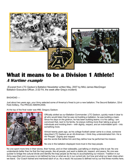 What It Means to Be a Division 1 Athlete! a Wartime Example