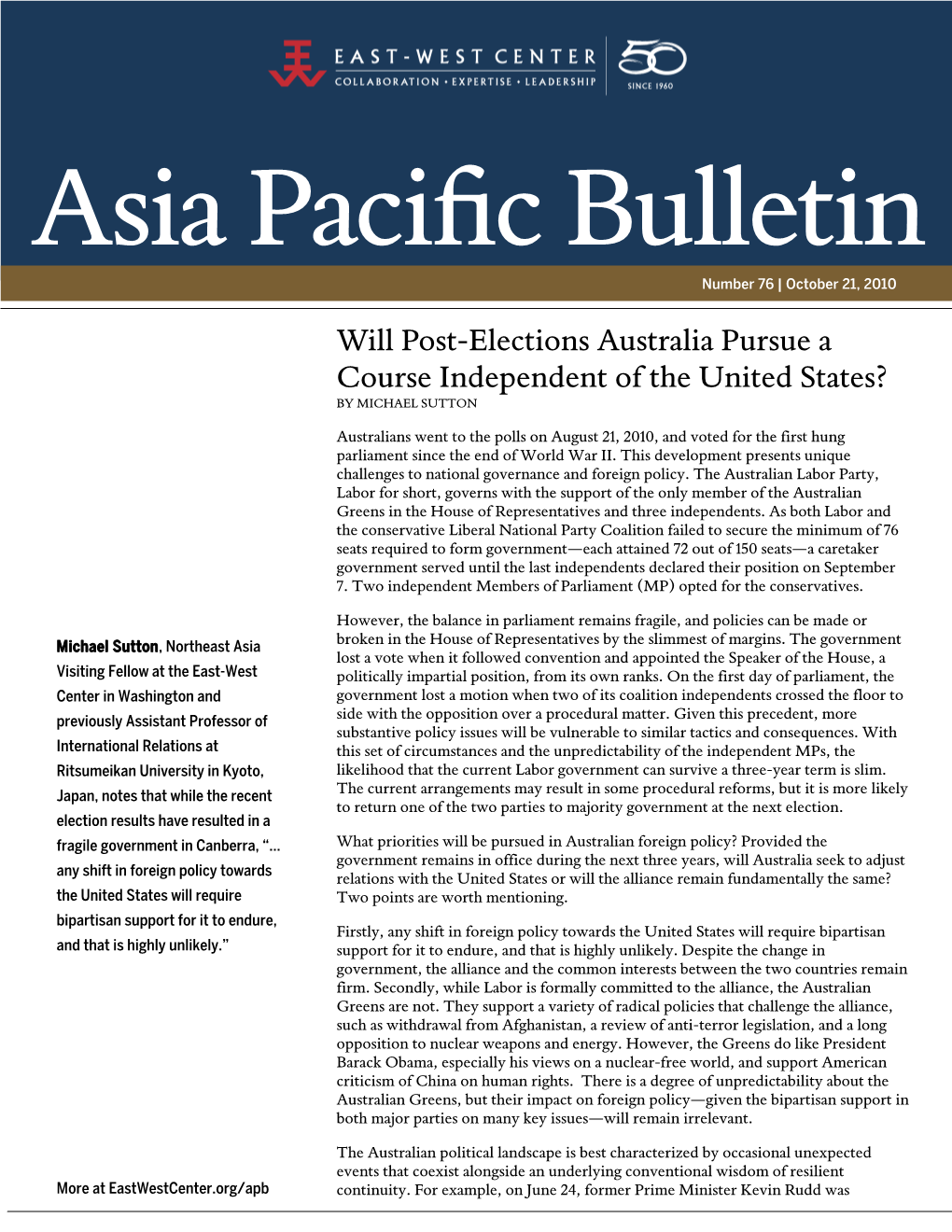 Will Post-Elections Australia Pursue a Course Independent of the United States? by MICHAEL SUTTON