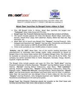 Moser Baer Launches Its Bengali Home Videos in East