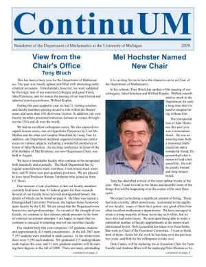 View from the Chair's Office Mel Hochster Named New Chair
