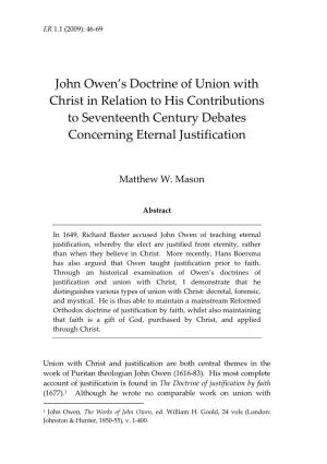 John Owen's Doctrine of Union with Christ in Relation to His