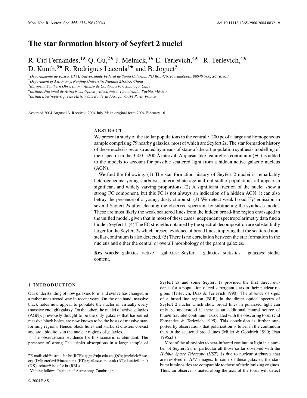 The Star Formation History of Seyfert 2 Nuclei