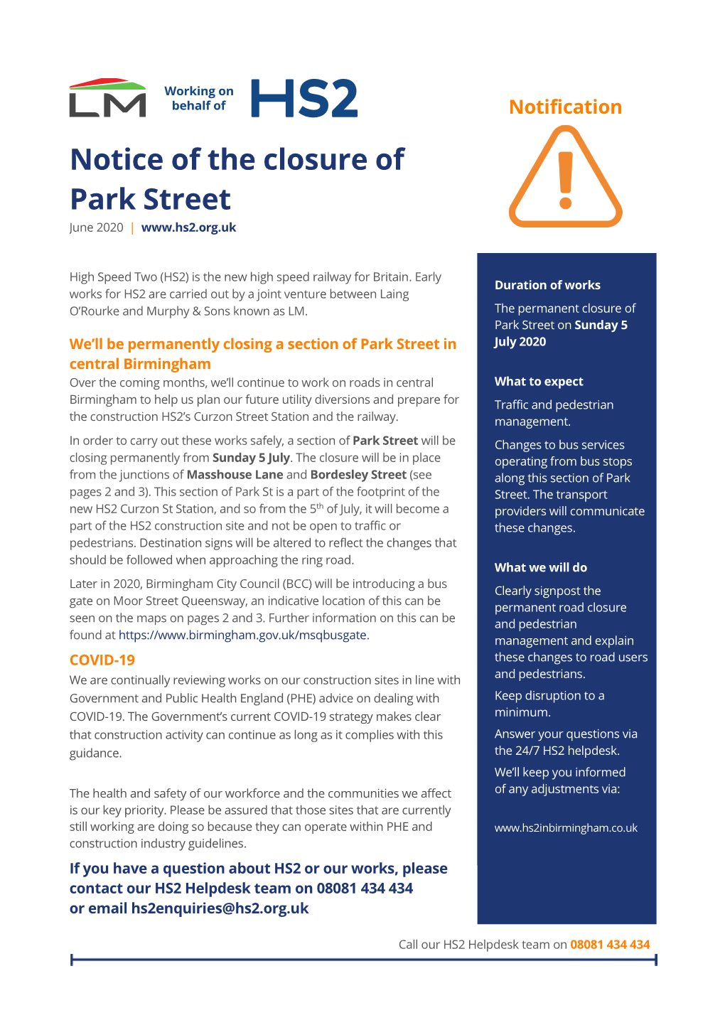 Notice of the Closure of Park Street June 2020 |