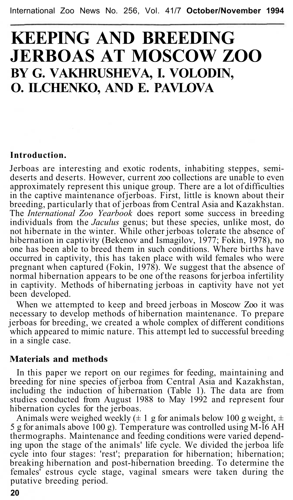 Keeping and Breeding Jerboas at Moscow Zoo by G