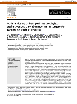 Optimal Dosing of Bemiparin As Prophylaxis Against Venous Thromboembolism in Surgery for Cancer: an Audit of Practice