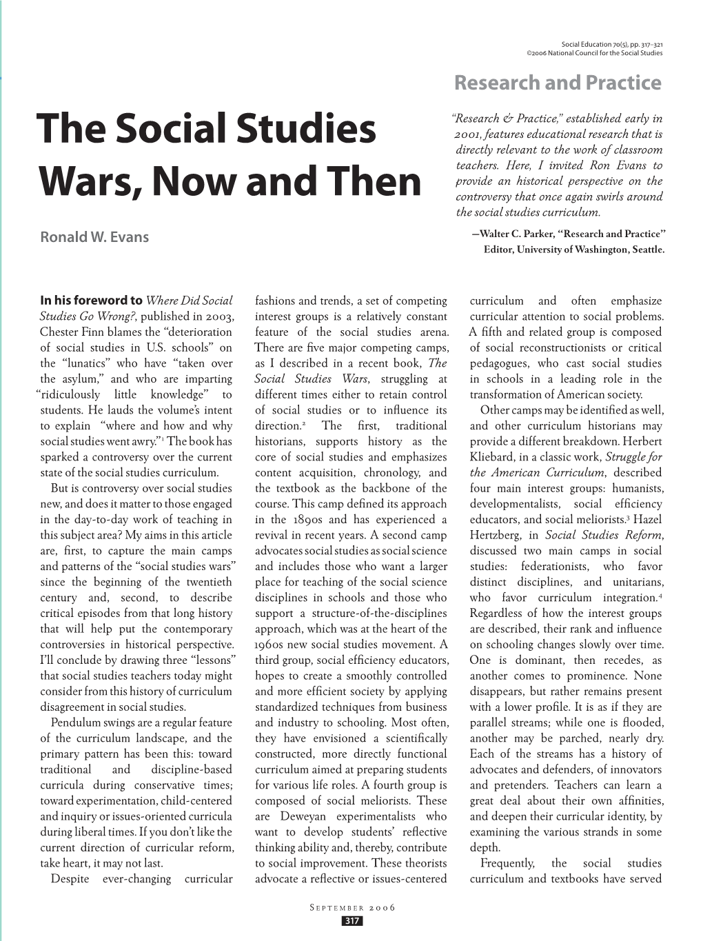 The Social Studies Wars, Now and Then