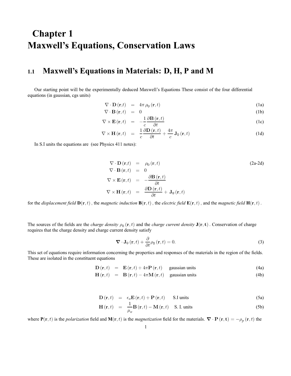 Chapter 1 Maxwell's Equations, Conservation Laws