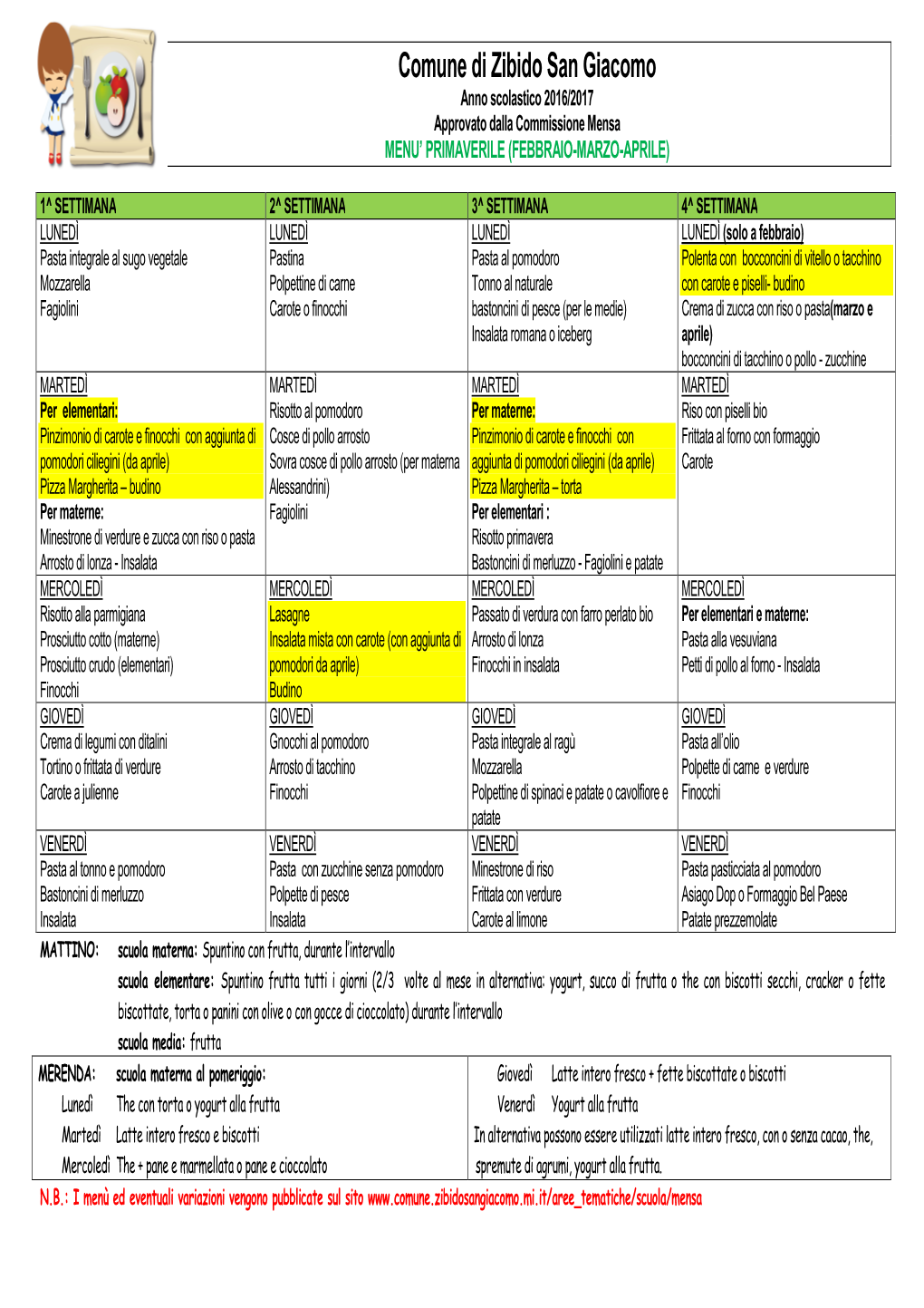 Menù Elem Mat A.S. 2016-2017 Secondo