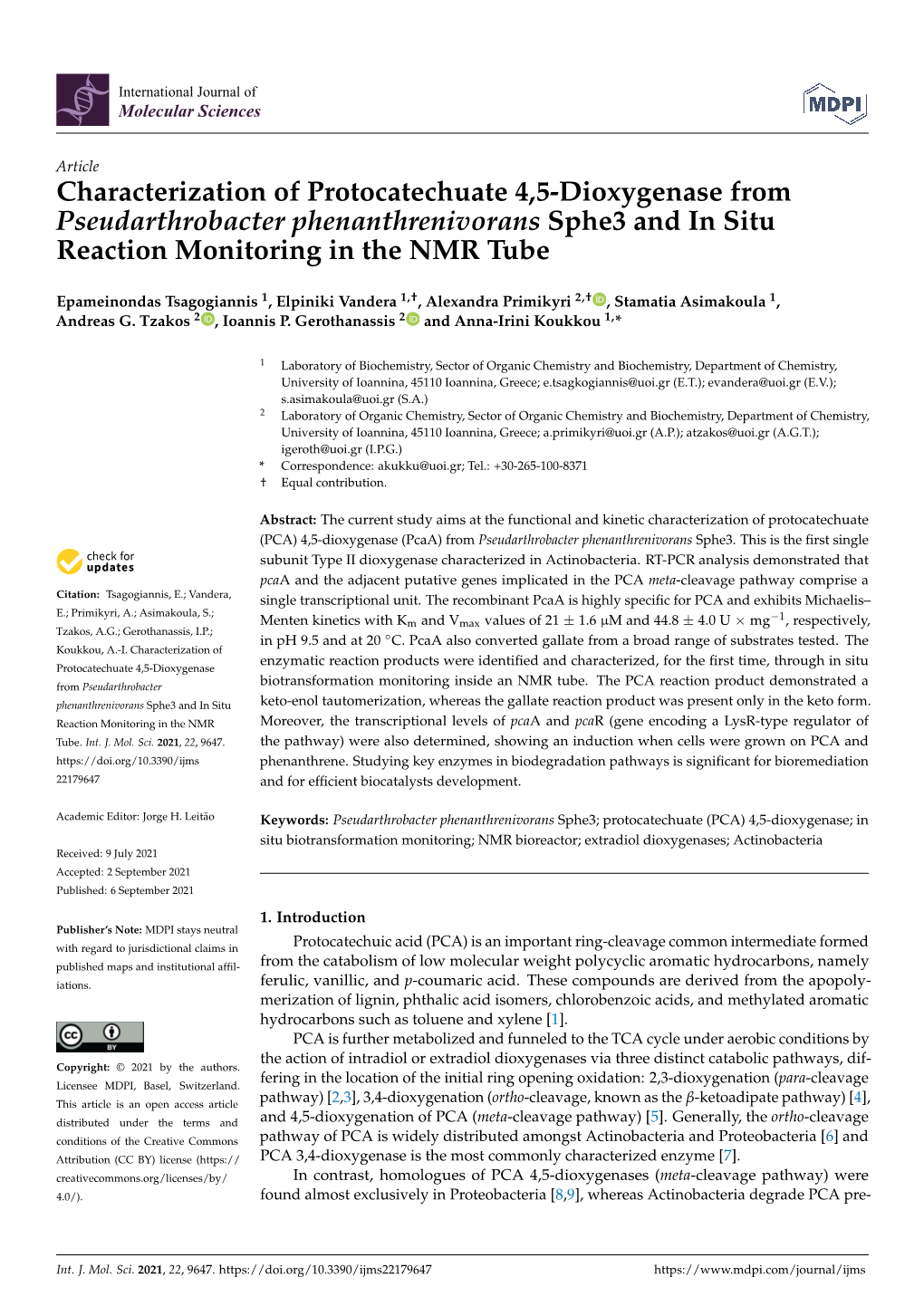 Characterization of Protocatechuate 4,5-Dioxygenase from Pseudarthrobacter Phenanthrenivorans Sphe3 and in Situ Reaction Monitoring in the NMR Tube