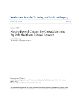 Moving Beyond Consent for Citizen Science in Big Data Health and Medical Research Anne S.Y