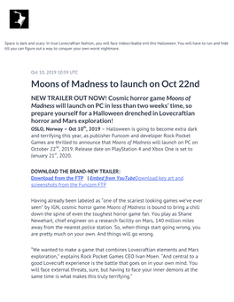 Moons of Madness to Launch on Oct 22Nd