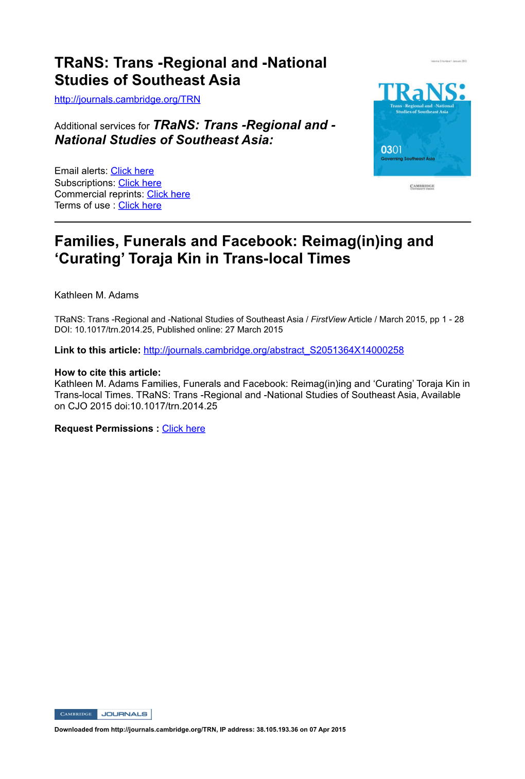 National Studies of Southeast Asia Families, Funerals and Facebook