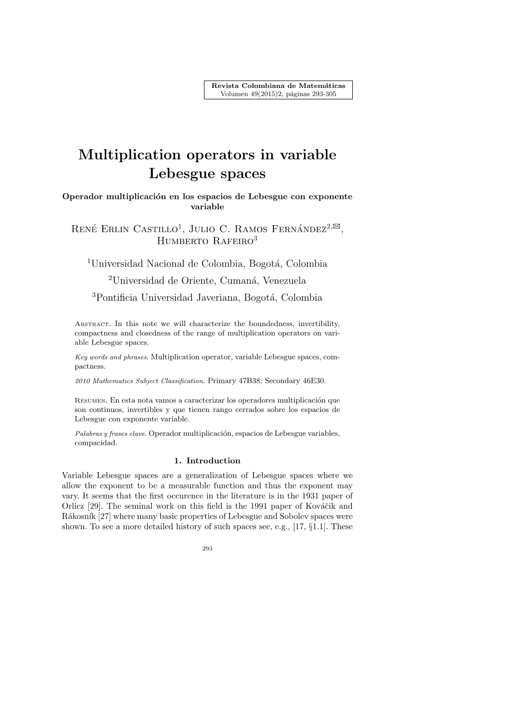 Multiplication Operators in Variable Lebesgue Spaces