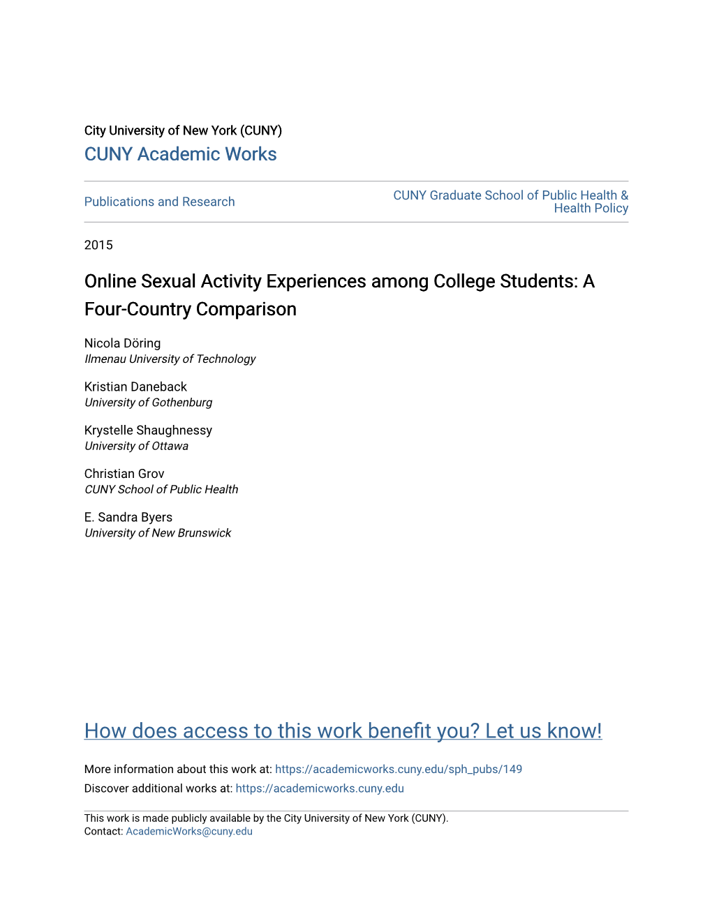 Online Sexual Activity Experiences Among College Students: a Four-Country Comparison