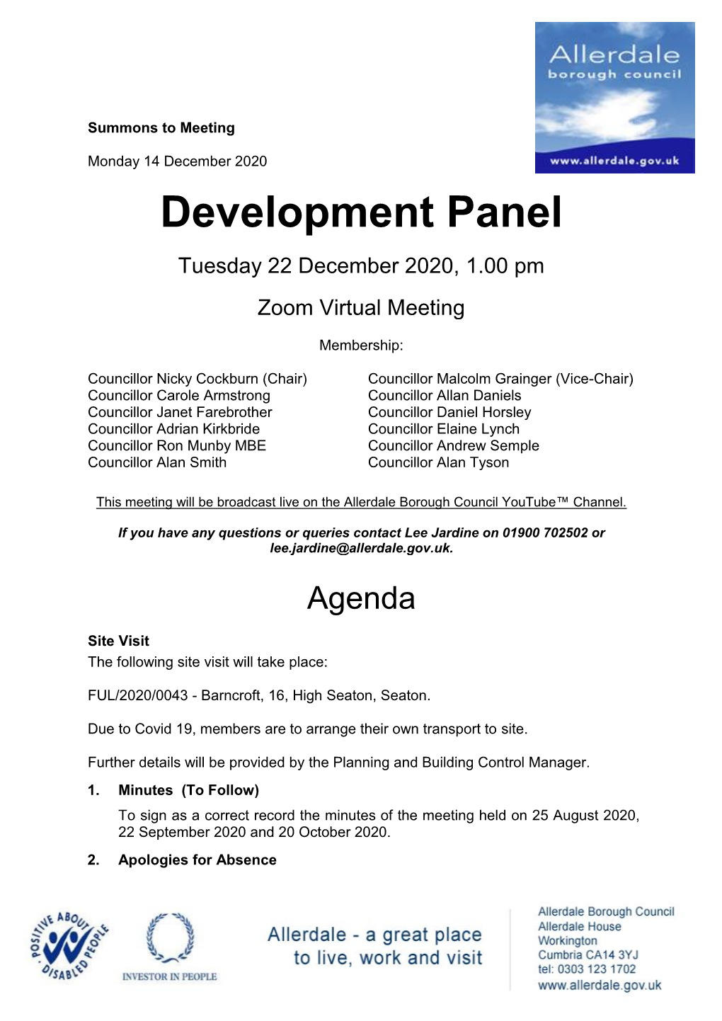 Agenda Document for Development Panel, 22/12/2020 13:00