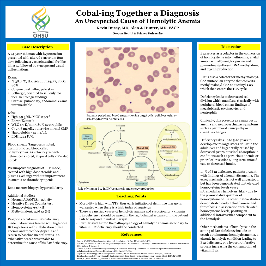 An Unexpected Cause of Hemolytic Anemia Kevin Ducey, MD, Alan J