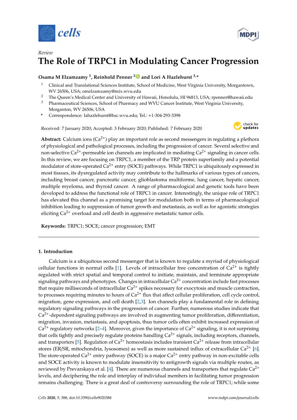 The Role of TRPC1 in Modulating Cancer Progression