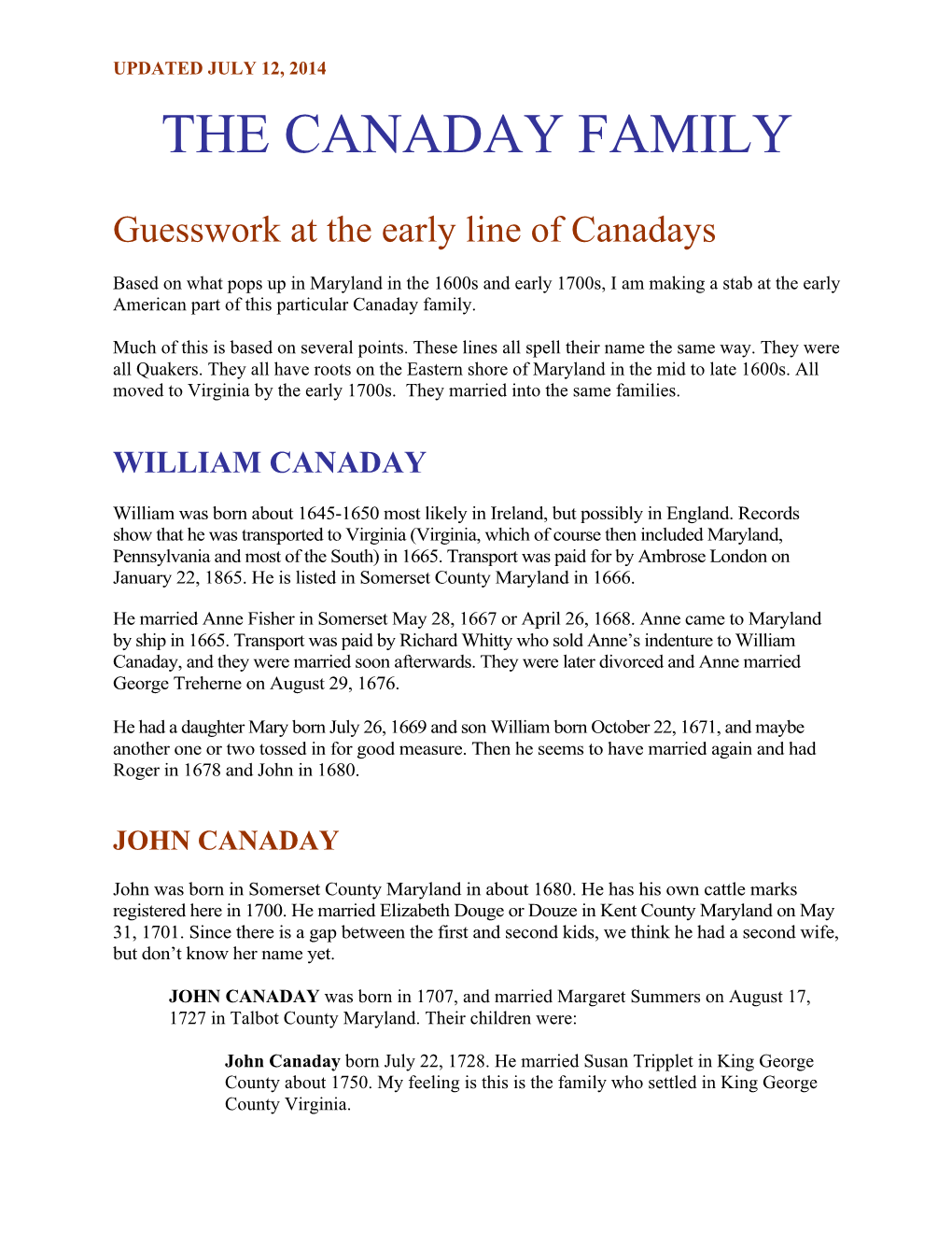 The Canaday Family