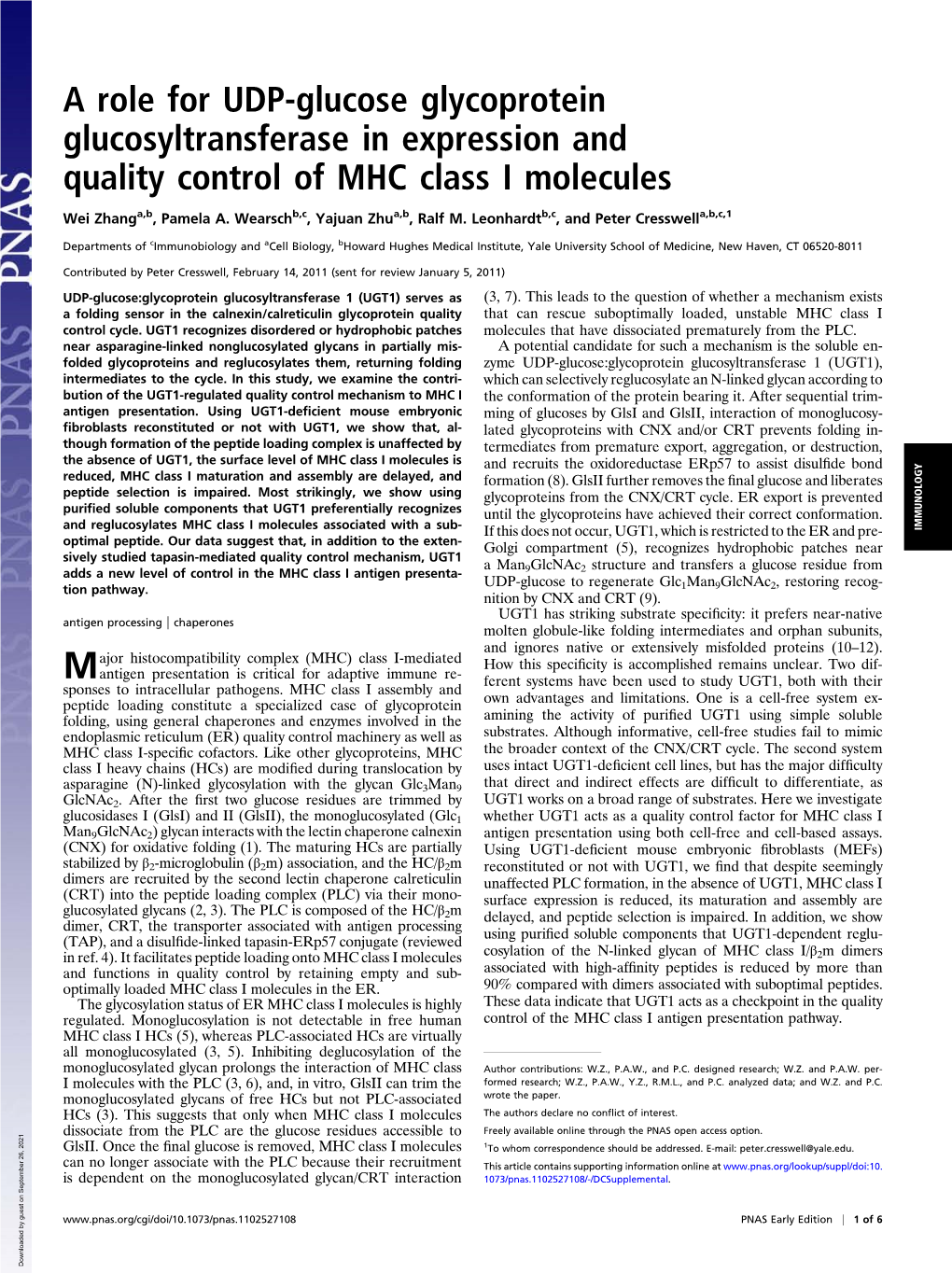 A Role for UDP-Glucose Glycoprotein Glucosyltransferase in Expression and Quality Control of MHC Class I Molecules