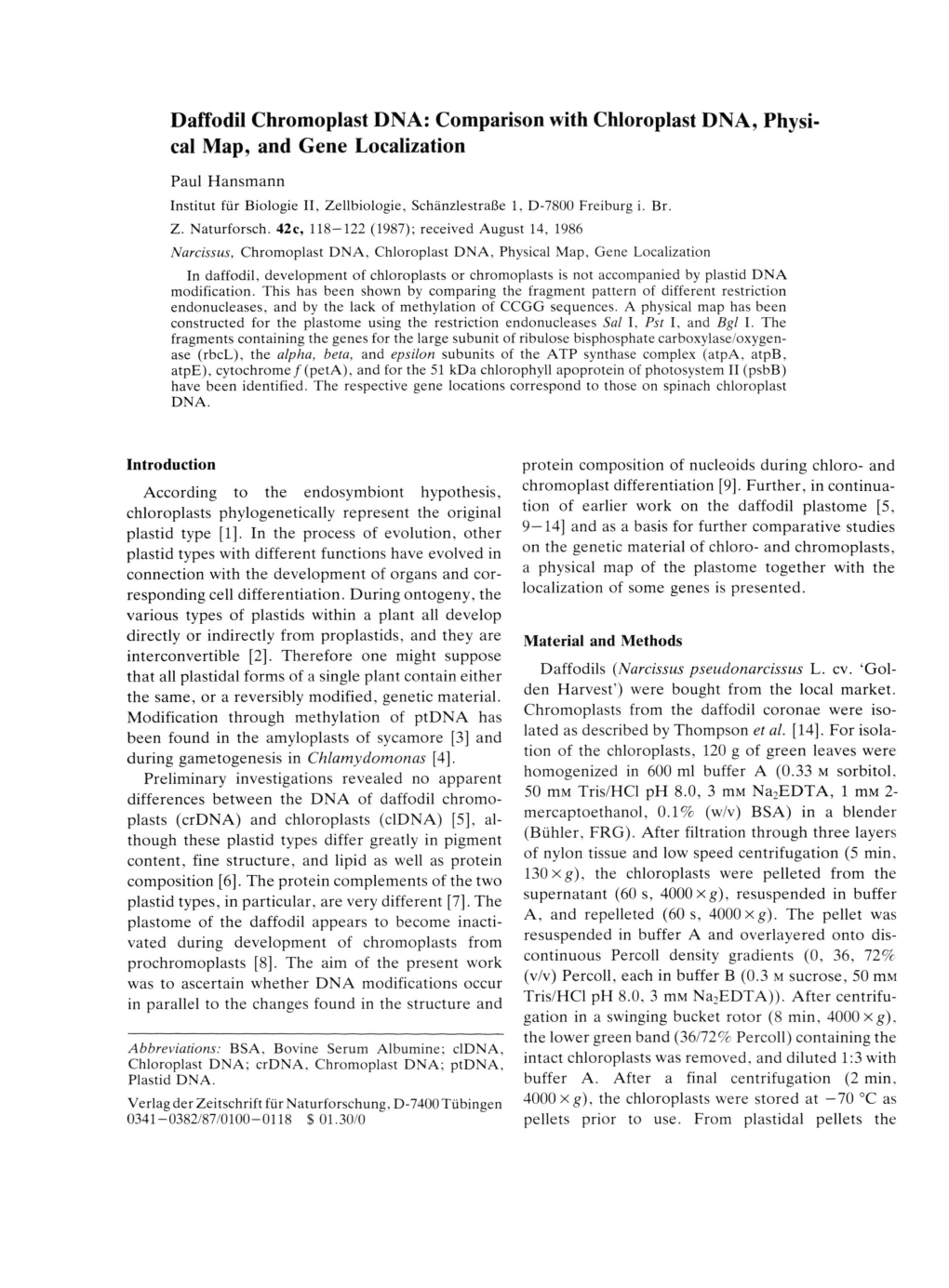 Comparison with Chloroplast DNA, Physi Cal Map, and Gene Localization