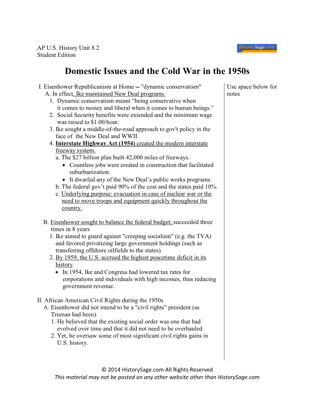 Domestic Issues and the Cold War in the 1950S