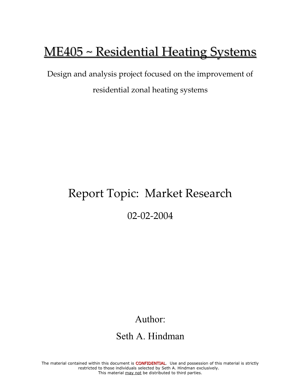 ME405 Residential Heating Systems