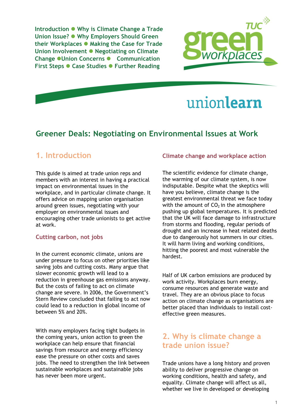 Greener Deals: Negotiating on Environmental Issues at Work 1