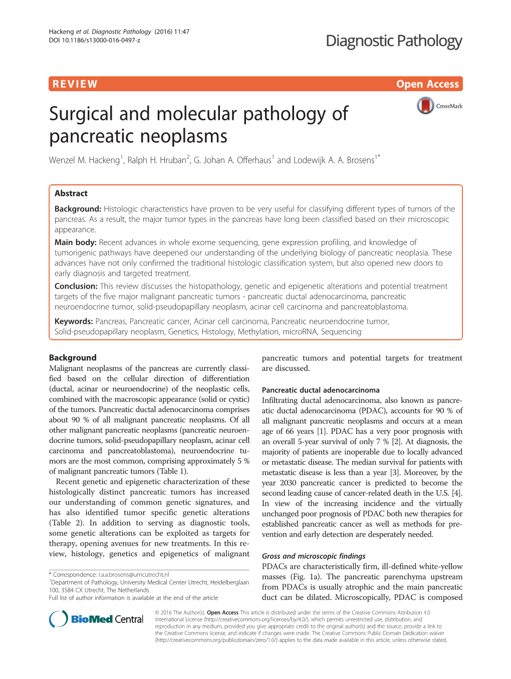 Surgical and Molecular Pathology of Pancreatic Neoplasms Wenzel M