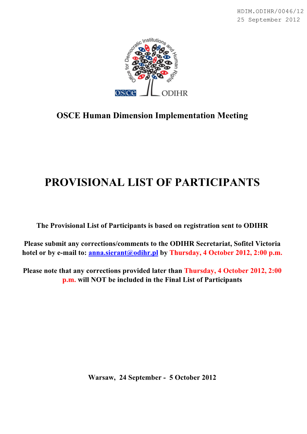 Provisional List of Participants