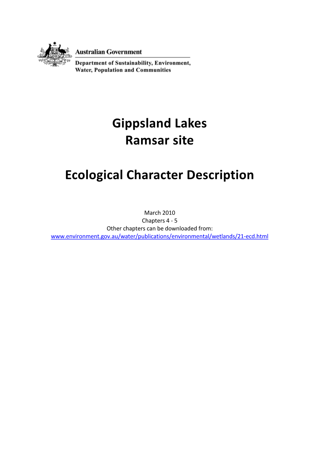 Gippsland Lakes Ramsar Site: Ecological Character Description