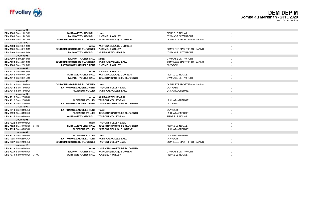 DEM DEP M Comité Du Morbihan - 2019/2020 06/10/2019 15:54:52