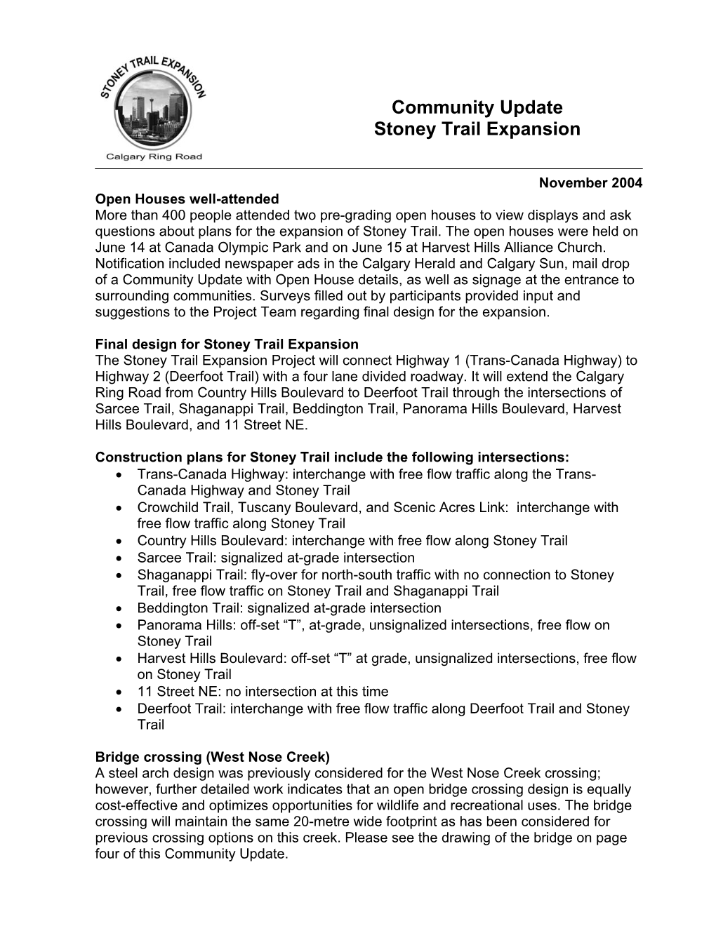 Community Update Stoney Trail Expansion