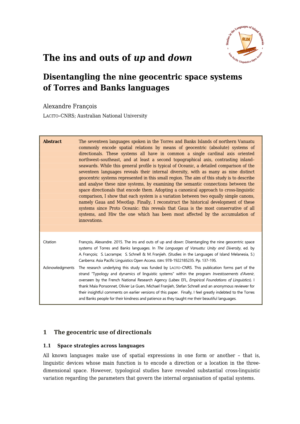 The Ins and Outs of up and Down: Disentangling the Nine Geocentric Space Systems of Torres and Banks Languages