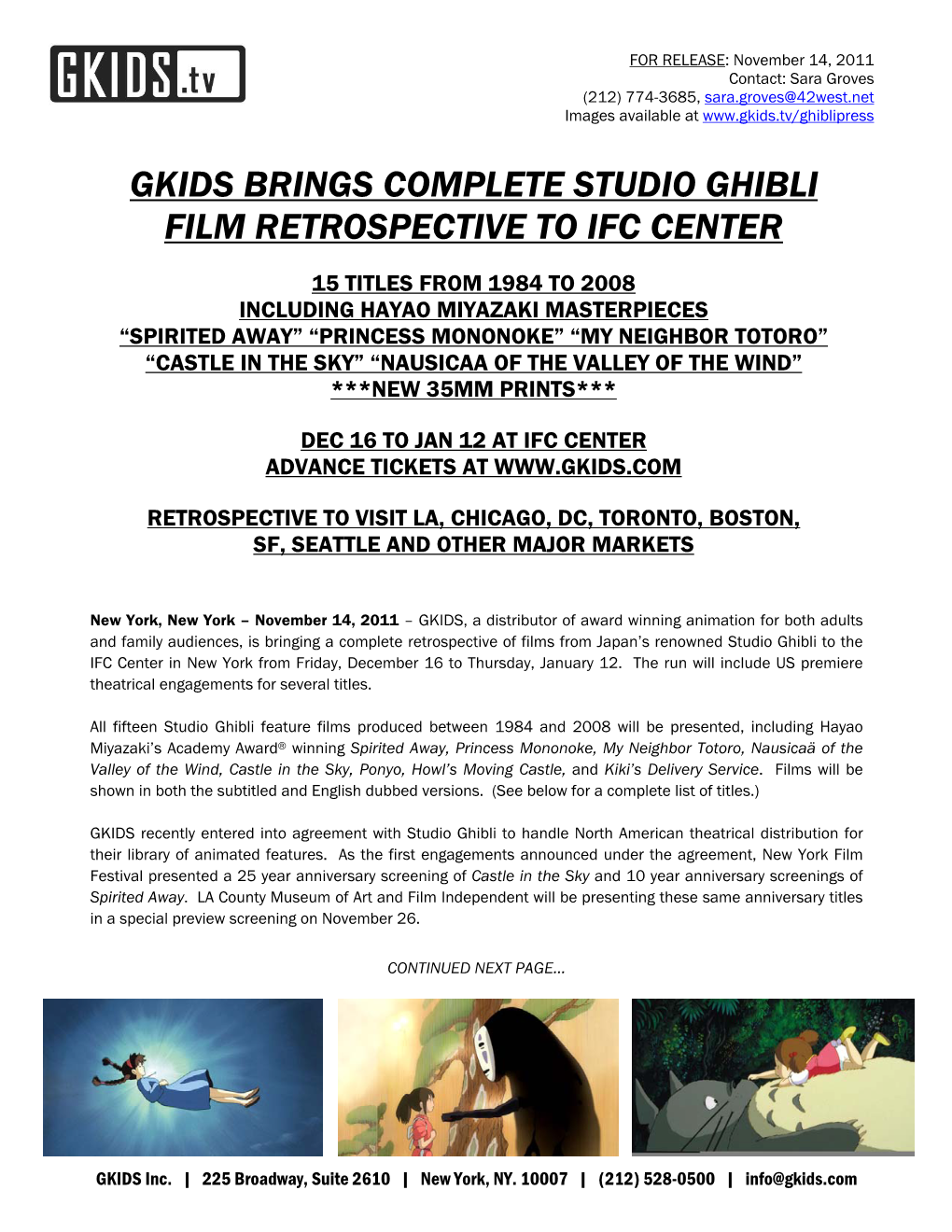 Gkids Brings Complete Studio Ghibli Film Retrospective to Ifc Center