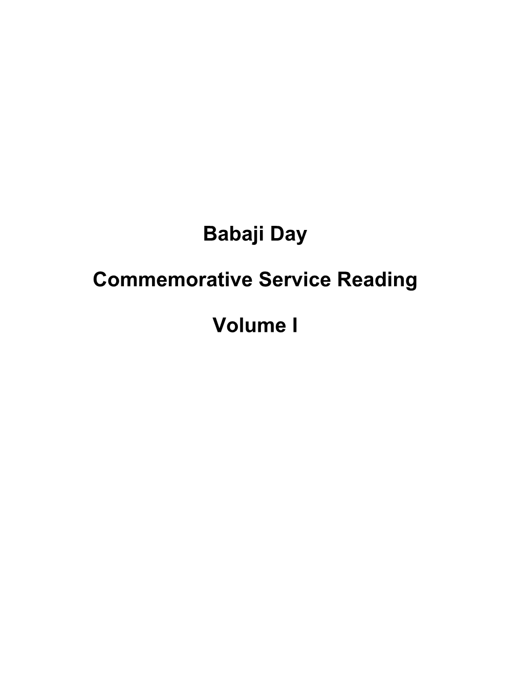 Babaji Day Commemorative Service Reading Volume I