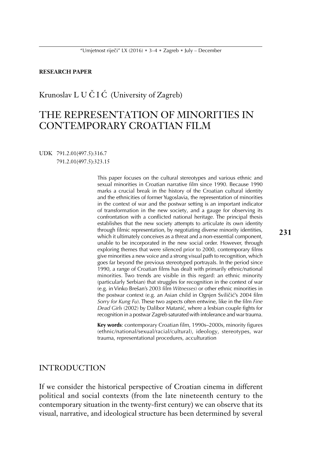 The Representation of Minorities in Contemporary Croatian Film