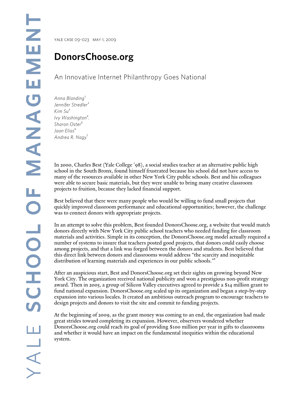 Yale SOM Case 09-023 Donorschoose.Org