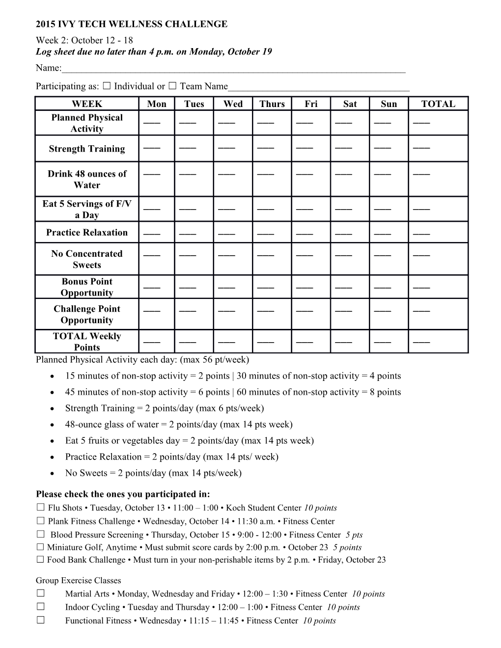 2015 Ivy Tech Wellness Challenge